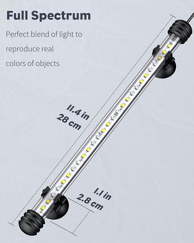 Pawfly 5 W Aquarium LED Light 11 Inch Underwater Fish Tank Light with Full Spectrum IP68 Waterproof White Blue Red Lights with Daytime & Night Mode Timer Auto On/Off and Adjustable Brightness