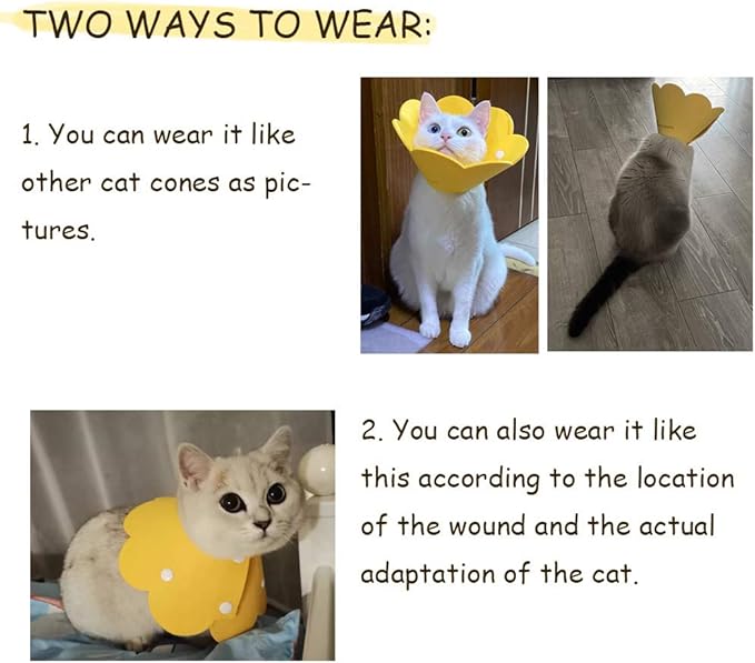 Adjustable Recovery Collar - Cute Flower Neck Cones After Surgery, Set of 2 E Collars for Kitten and Cats S Size (2 pcs)