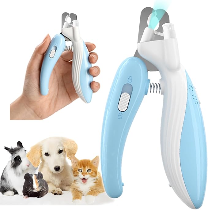 Cat Dog Pet Nail Clippers with Light, Llluminates Cat Dog Nails Or Bloodline, Safety Pet Nail Clipper for Dogs, Cats, Rabbits, Sharp, No Nail Splitting(Blue)