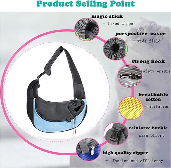 Pet Dog Sling Carrier, Breathable Mesh Portable Travel Safe Pet Sling Shoulder Bag Carrier with Adjustable Non-Slip Shoulder Strap for Small Dogs Cats Puppy