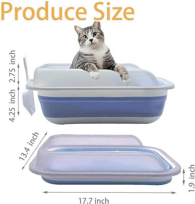 Collapsible Kitten Litter Box, Open Small Cat Litter Box with High Side Shallow Kitten Litter Pan Anti-Splashing Waterproof Low Entry Travel Litter Pan with Falling Sand Pedal