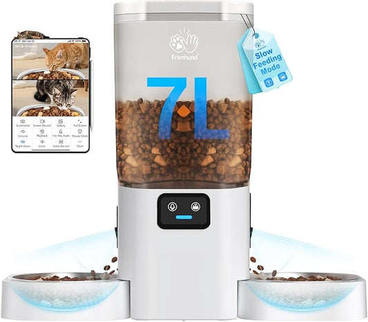 Automatic Cat Feeder with 2 Camera for 2 Cats: 5G WiFi Automatic Dog Feeder with Night Vision & Slow Feed, 7L Auto Cat Food Dispenser for Multiple Pet, Detachable for Easy Cleaning - 29 Cup