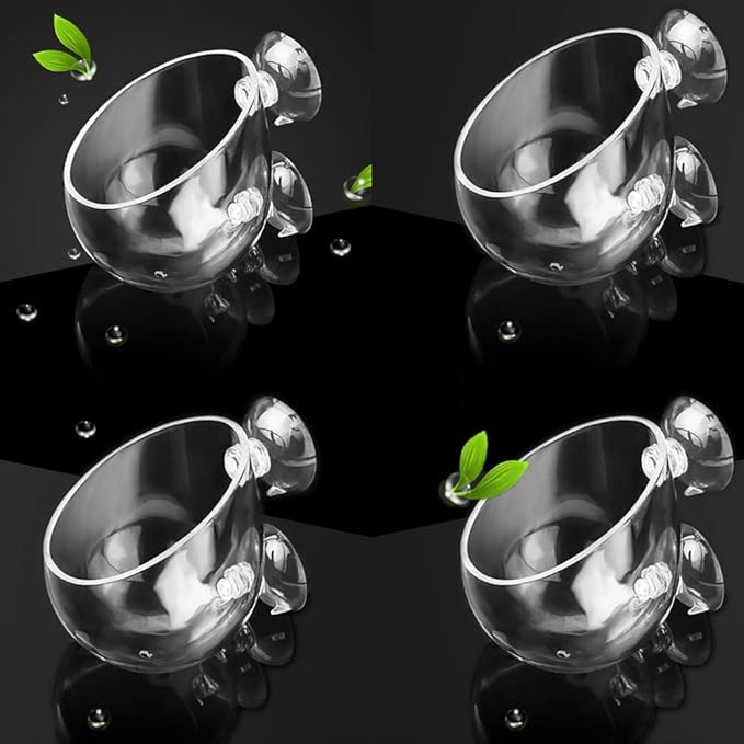 capetsma 4X Crystal Glass Aquarium Plant Pot, Aquarium Aquatic Planter, Red Shrimp Live Plants Fish Tank Glass Holder with 4X Suction Cups for Aquarium Fish Tank Decorations … (4 Pack)…