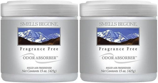 SMELLS BEGONE Air Freshener Odor Absorber Gel - 15 oz, Pack of 2 - Absorbs and Eliminates Odor in Pet Areas, Bathrooms, Cars, & Boats - Made with Essential Oils - Fragrance Free