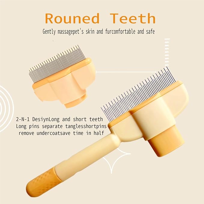 Pet Hair Removal Comb Flea Comb, Cat Grooming Brush with Release Button, Cat Grooming Supplies for Short and Long Hair Cats Removing Matted Fur