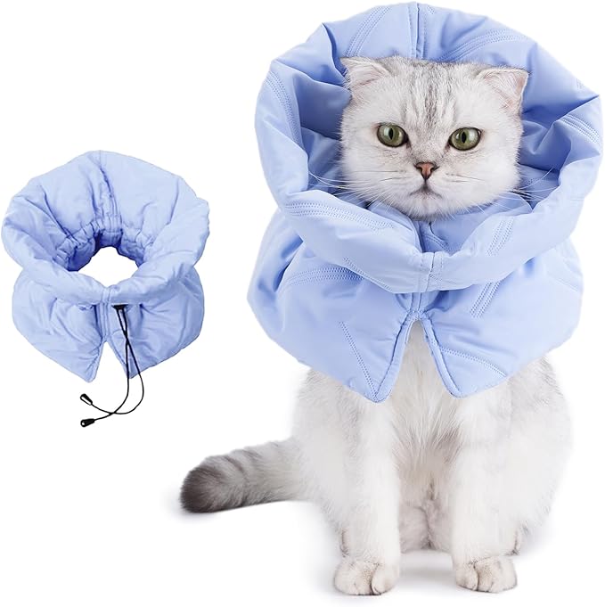 Adjustable Cat Recovery Cone Collar, Lightweight Soft Cat E-Collar Alternative After Spay, Waterproof Comfy Collars to Stop Licking Wound After Surgery, Protective Cone for Kittens/Puppies