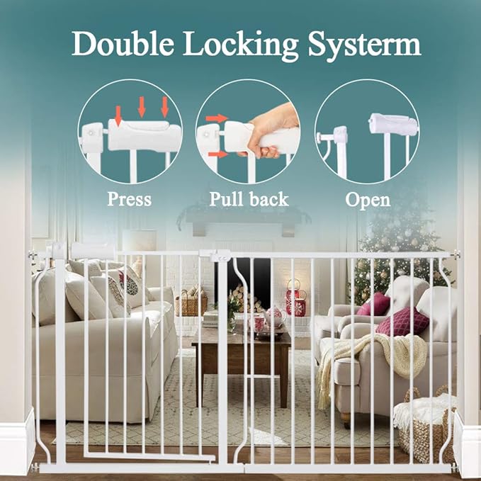 ALLAIBB Extra Wide Pressure Mounted Baby Gate Walk Through Child Kids Safety Toddler Tension White Long Large Pet Dog Gates with Extension for doorways Kitchen (43.31-48.03"/110-122cm)