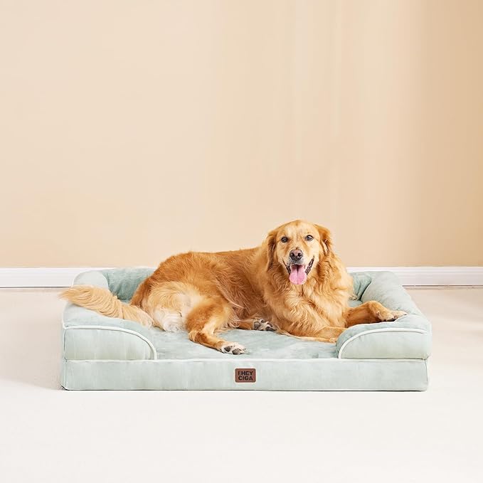 EHEYCIGA Orthopedic Dog Beds for Extra Large Dogs, Waterproof Memory Foam XL Dog Bed with Sides, Non-Slip Bottom and Egg-Crate Foam Big Pet Couch Bed with Washable Removable Cover, Sage Green