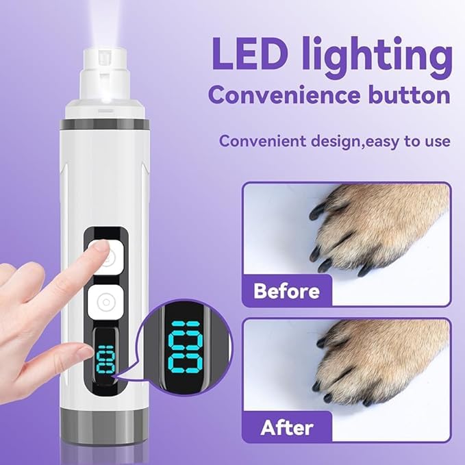 Dog Nail Grinder Quiet-2025 Release Ultra-Quiet Dog & Cat Nail Grinder with LED Light & Battery Display - Painless Nail Trimmer for Small to Large Pets, Thick Nails, and Sensitive Paws