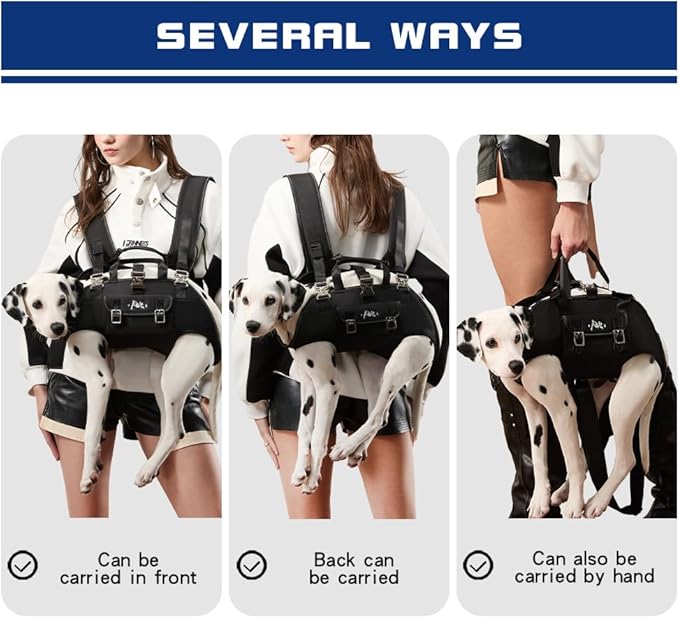 Dog Backpack Carrier - Spine-Friendly for Midium to Large Dogs (18-30 lbs), Horizontal Design Dog Carrier with Adjustable Back Straps,Legs-Out Comfort for Travel/Hiking/Cycling (Black, Size L)