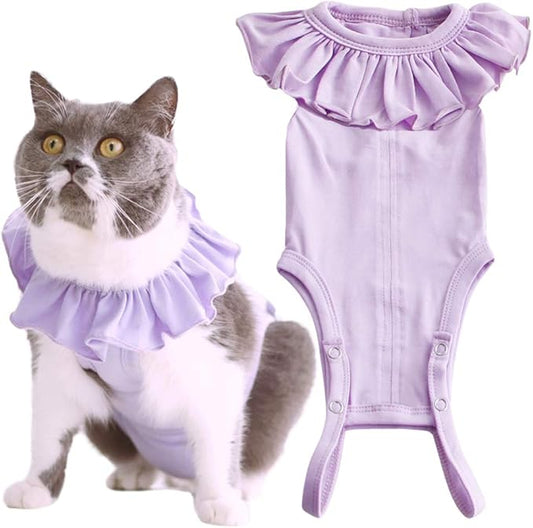 Cat Recovery Suit for Abdominal Wounds and Skin Diseases,Breathable Surgical Recovery Shirt After Surgery Wear Anti Licking Wounds,E-Collar Alternative for Female Cats Kitten(RSC01-purple-m)