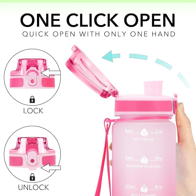 32oz Motivational Water Bottles with Time Marker & Fruit Strainer, Transparent Gradient Color Water Bottle with Times to Drink, Leakproof & BPA Free, Reusable Bottle with Strap (No Straw)