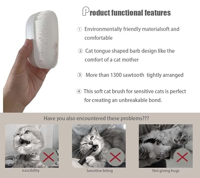 SoarExcelleryy Soft Fur Cat Brush - Over 1000 gentle cat tongue brushes with prickly serrations, suitable for sensitive cats - comfortable, lightweight, gentle, perfect for enhancing intimacy (beige)