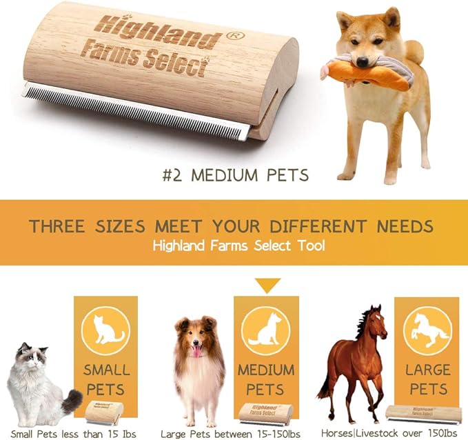 Deshedding Grooming Tool for Dogs, Cats & Horses, Ergonomic Design Wood Groom Brush, Professional Pet Groomer, Painlessly Remove for Short & Long Hair, Fur & Dirt - 5 Inches