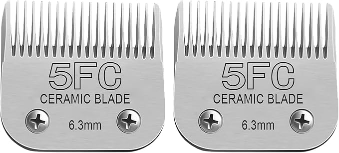 Detachable Pet Dog Clipper Blades, Compatible with Size-5FC(6.3mm), Most Oster A5, KM Series Clippers,Made of Ceramic Blade & Stainless Steel Blade 2Pack