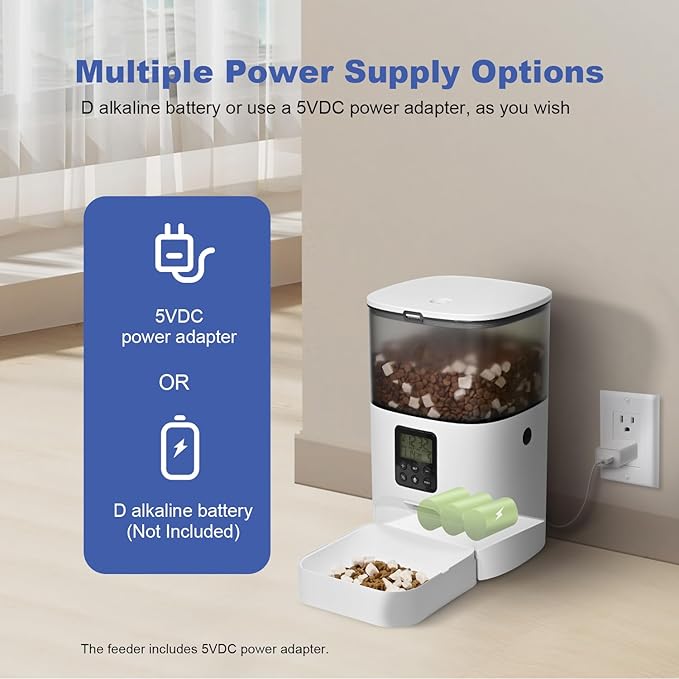 Automatic Cat Feeder, 4L Cat Food Dispenser with 10s Voice Recorder, Pet Feeder up to 8 Meals per Day, Timed Dog Feeder with Dry Food Sealed Ring (White, 4L-Basic)