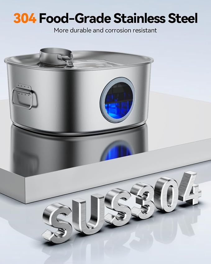 Dog Water Fountain Stainless Steel, 11L/2.8Gal Large Pet Fountain for Large Dogs Inside, Dog Fountain Water Bowl Dispenser with Visible Window & LED, Ultra Quiet for Multi-Pet (Filters)