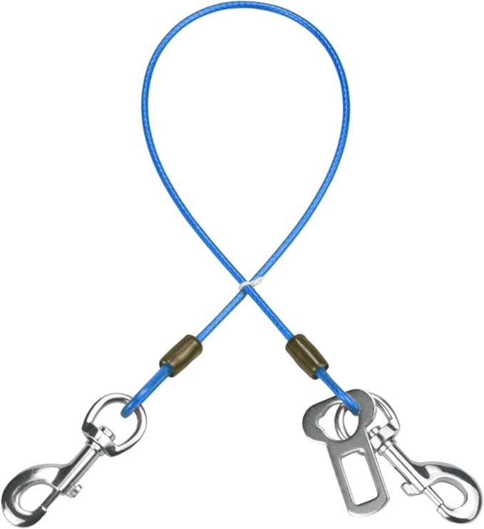 Dog Seat Belt Harness for Car,2pcs Dog Seatbelt of Coated Wire Leash Safety Restraint,No Chew Tether Cable Vehicle Dogs Accessories,Double Clips & Latch (Blue, 24 inch/60 CM)