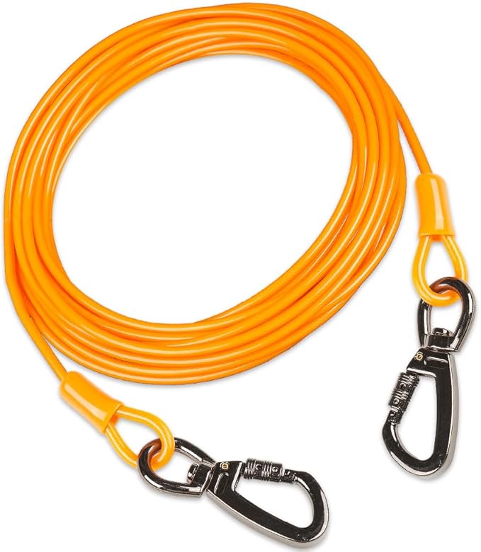 Dog tie Out Cable, 10/20/25/30/50/70/100 feet, Suitable for Dogs up to 350 pounds, Dog Cable with Swivel Buckle, Lightweight, Non-Winding, for Outdoor Camping, Yard Dog Cable (Orange, 20FT)