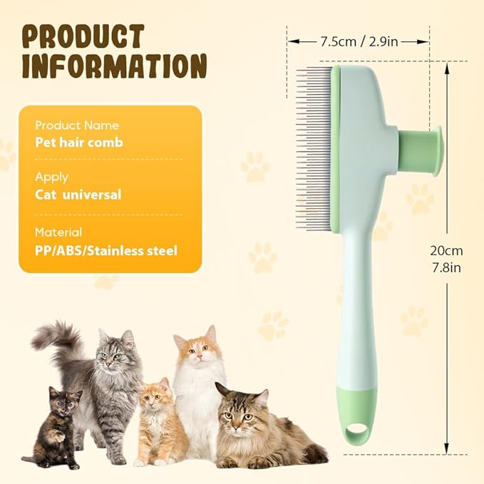 Pet Hair Removal Comb, 2025 New Flea Comb, Multifunctional Grooming Brush for Home Use, Portable Shedding Brush for Pet Owners (Green)