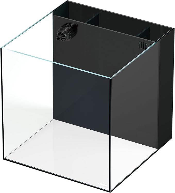 LANDEN 40C 11 Gallon Ultra Clear Glass Rimless Low Iron Aquarium Tank with Rear Filtration Chamber(Return Pump Included) for Salt and Fresh Water,15.8Wx15.8D×15.8H in(40x40x40cm) 6mm Thickness