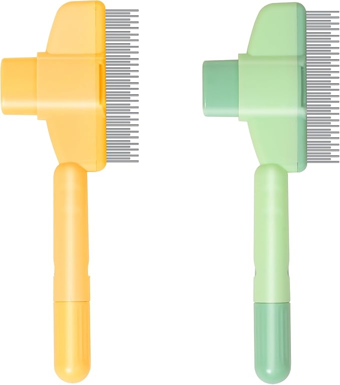 Pet Hair Removal Comb,New Cat Brush with Release Button,Pet Grooming Brush for Short&Long Pet Hair,Deshedding Brush for Pet (green)