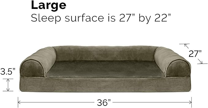 Furhaven Orthopedic Dog Bed for Large/Medium Dogs w/ Removable Bolsters & Washable Cover, For Dogs Up to 55 lbs - Faux Fur & Velvet Sofa - Dark Sage, Large