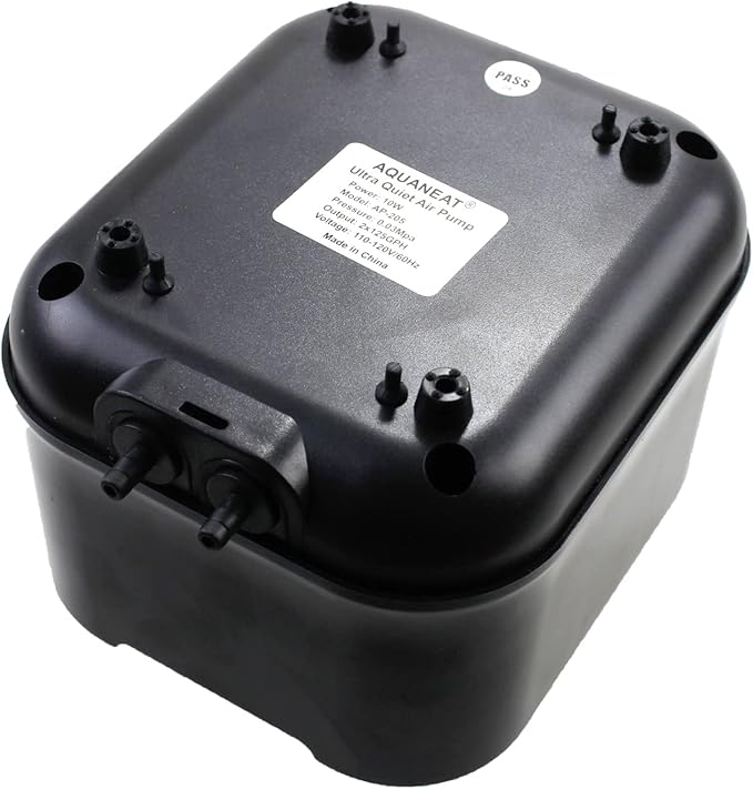 AQUANEAT Powerful Aquarium Air Pump, 250GPH, 10W, Dual Outlets, for up to 300 Gallon Fish Tank, Super Quiet Oxygen Aerator with Gang Valves, Adjustable Hydroponic Air Bubbler Pump