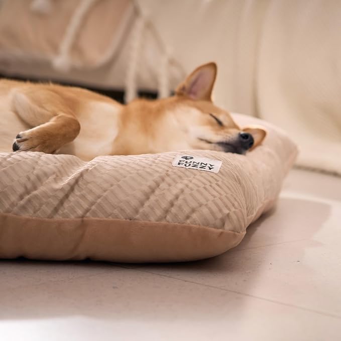 FUNNY FUZZY 2 in 1 Dog Bed Crate Pad Mat, Washable Reversible Pet Floor Mats,Fluffy Kennel Pad for Small Large Sized Dog,Indoor Cats,Sleeping Mattress, 23.6" × 17.9", Beige
