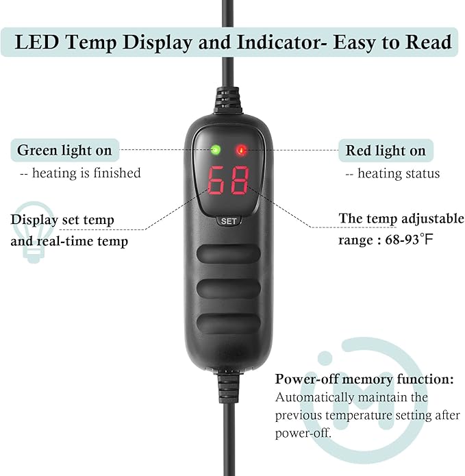 HITOP Compact Submersible Aquarium Heater -100W Digital Heater for Fish Tank Turtle Tank 10-25 Gallon, Saltwater and Fresh Water with Temperature Controller (100W)