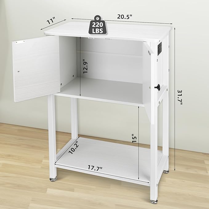 5-10 Gallon Fish Tank Stand, Heavy Duty Aquarium Stand with Cabinet & Power Outlets for Fish Tank Accessories Storage, Double Reptile Terrarium Stand 20.5" L* 11" W Tabletop, White