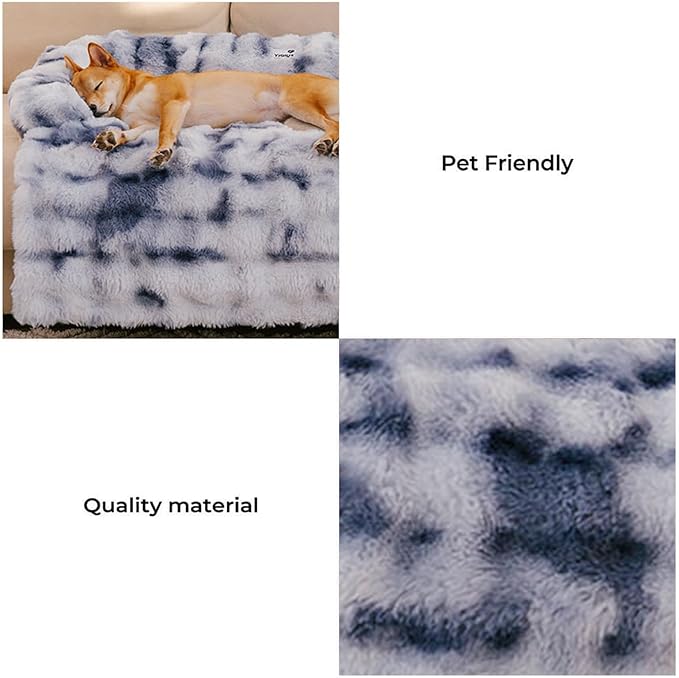 FUNNY FUZZY Pet Fluffy Fuzzy Couch Cover, Calming Washable Dog Bed Sofa Protector Pets Mat for Small Dogs and Cats (Tie-dye Blue,27.56 × 24.02 × 5.51 in)