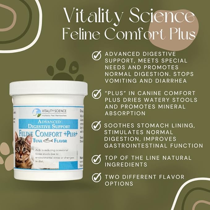 Feline Comfort Plus, Extra Drying Digestive Aid, GI Support Helps with Vomiting and Diarrhea, 100% Additive Free, 120g (Seafood, Small)