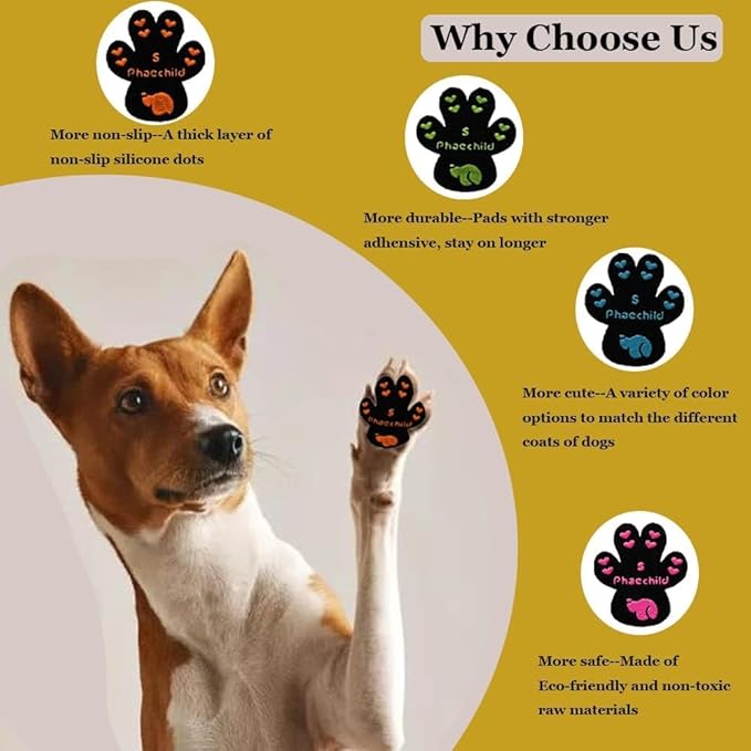 Dog Paw Pads Anti-Slip Grips,Dog Paw Protectors for Senior Dogs on Hot Pavement,Provides Traction to Keep Them from Slipping on Smooth Floors 12 sets-48 Pads Black XXXL