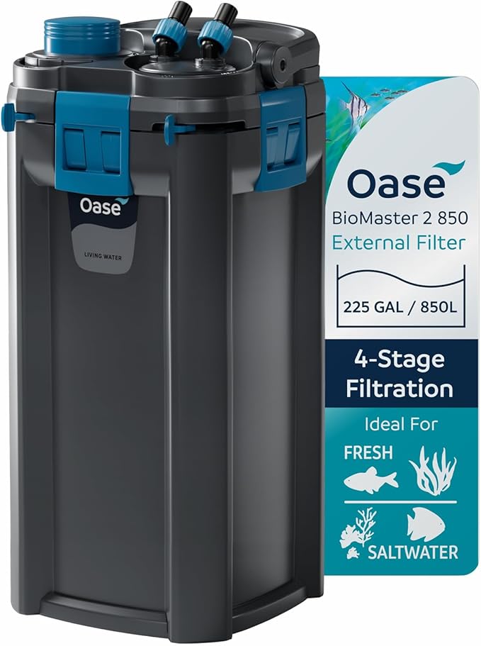 OASE BioMaster 2 850 Canister Filter for Aquariums – External Aquarium Filter with EasyClean Pre-Filter – Quiet Performance – Freshwater & Saltwater, Up to 225 Gallons