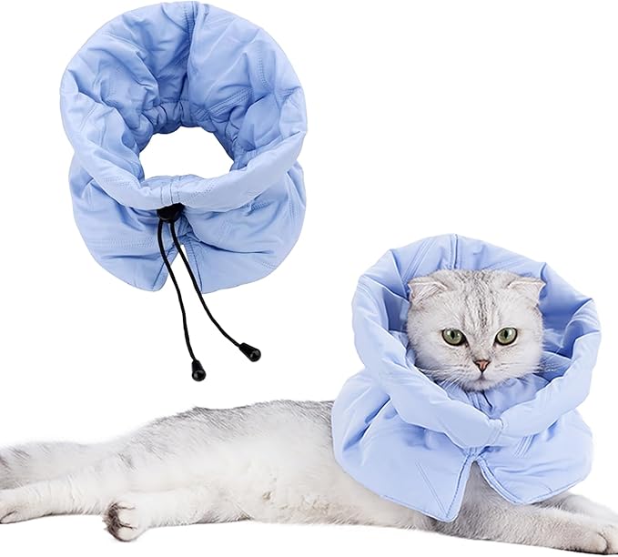 Cat Recovery Collar, Soft Adjustable Cone for Cats and Kittens, Lightweight Waterproof Elizabethan Collar for After-Surgery Care, Prevent Licking and Scratching, Neck Protector for Pets（Light Blue,M）
