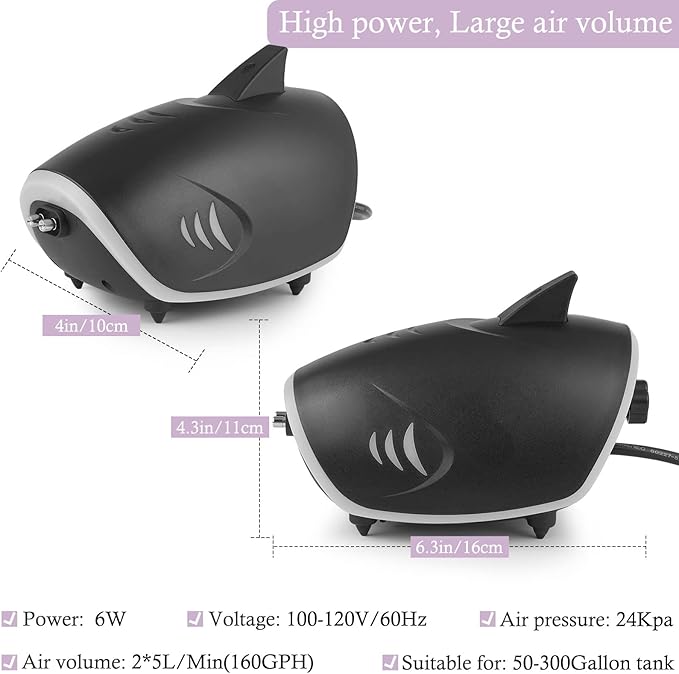 HITOP 3W 6W Silent Aquarium Air Pump -80GPH/160GPH Large Air Volume Fish Aerator, Adjustable Oxygen Pump for Fish Tank up to 300 Gallon