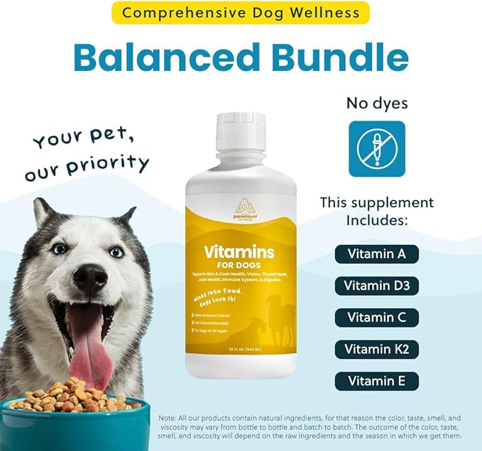 Liquid Multivitamin for Dogs with Probiotics, 8 in 1 Vitamins for Immune Support, Energy & Digestion, High Absorption Liquid Dog Supplement, Made in USA, 32 oz