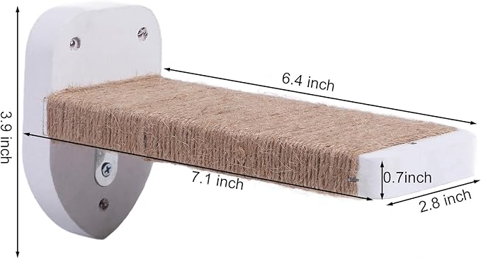 3pcs Wall Mounted Cat Steps, Climbing Furniture, Shelves With Hemp Rope Covered, Solid Wood Ladder for Playing and Climbing (Standard-White)