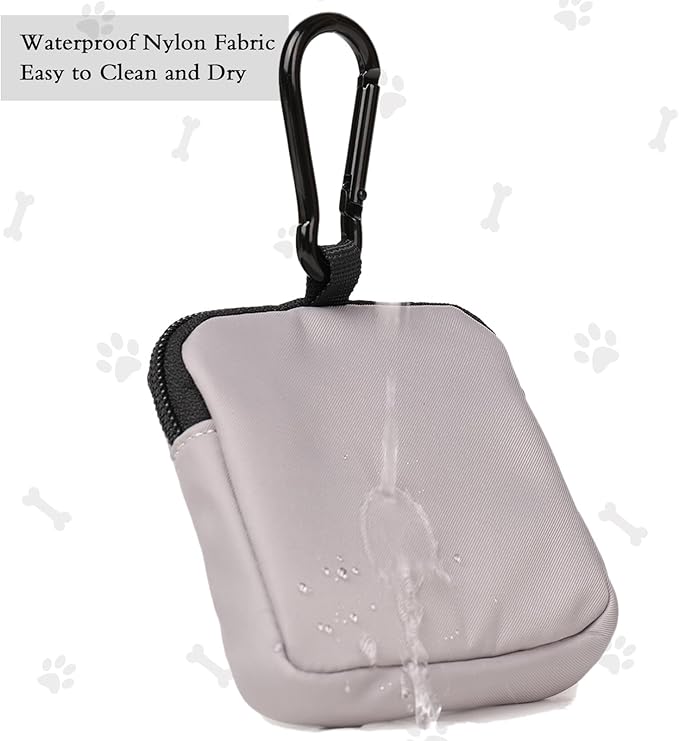 Dog Treat Pouch 2 PCS, Waterproof Small Dog Treat Bag for Leash, Hands Free Dog Walking Bag with Carabiner, Dog Poop Bag Holder for Pet Puppy Travel or Outdoor Use, Zipper Closure to Avoid Spilling