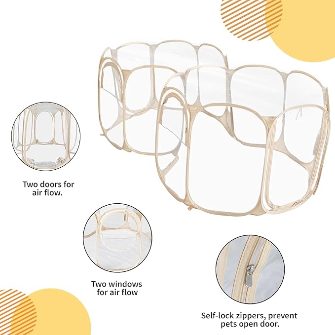 Cold Resistant Cat Playpen PVC Dog Playpen - Portable & Foldable Indoor Outdoor Puppy Playpen - Insulated 2-Room Dog TentCrate Cage Kennel, Playpen for Kitten, Small Animals Play Pen