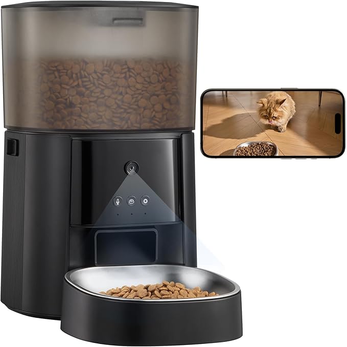 Automatic Cat Feeder with Camera & Voice Interaction, WiFi/App Control, 4L Dry Food Dispenser for Cats & Dogs with Freshness Preservation, Custom Feeding Times & Portions, Dual Power