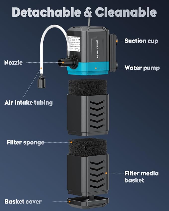 Pawfly Internal Aquarium Filter for 120-200 Gallon Fish Tanks Adjustable Fish Tank Filter with 550 GPH Powerful Water Pump Ultra Quiet Submersible Filter for Freshwater Saltwater Pond Filtration