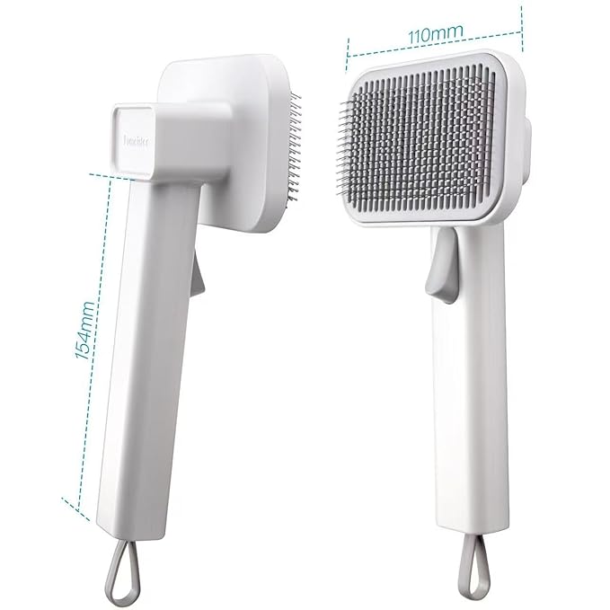 Self Cleaning Slicker Dog Cat Brush for Shedding - Deshedding Tool with Max Massage Tips, Grooming Brush for Short Medium Haired Cats & Dogs (White)