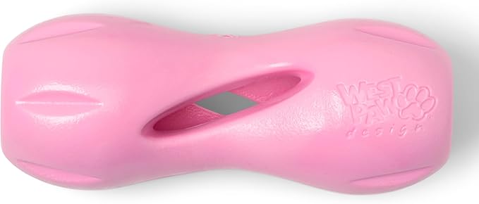 WEST PAW Zogoflex Qwizl Dog Puzzle Treat Toy – Interactive Chewing for Dogs – Dispenses Pet Treats – Brightly-Colored Dog Enrichment Toy for Aggressive Chewers, Fetch, Catch, Small 5.5", Bubblegum