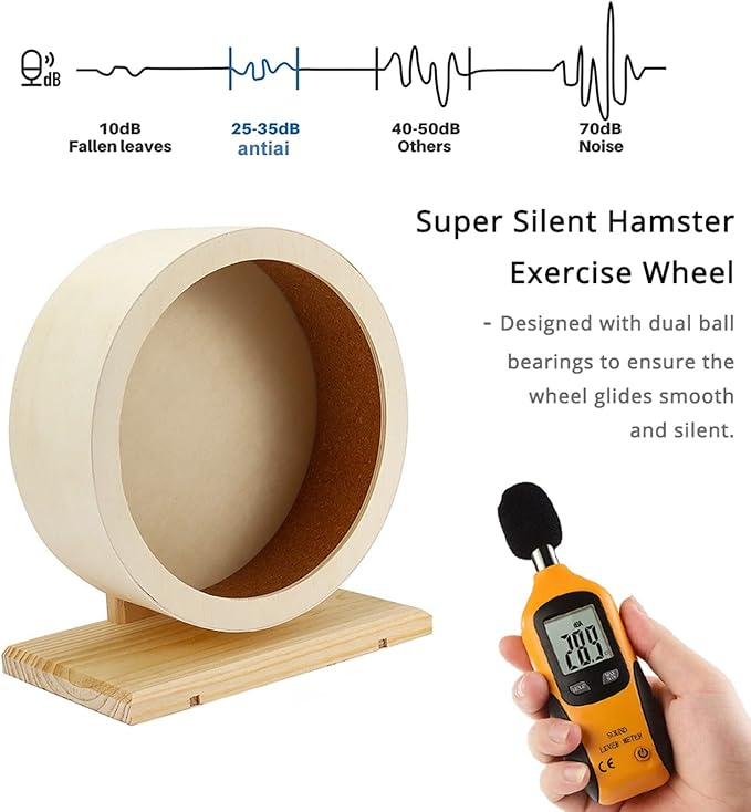 antiai Hamster Wooden Silent Wheel, 9.8 Inch Small Animal Exercise Wheel Accessories, Quiet Spinner Hamster Running Wheels Prevent Depression Toys for Hamsters, Gerbils, Mice and Other Small Pets（L）