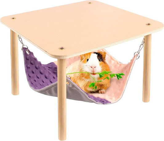 Enlarged Guinea Pig Hammock with Wooden Stand,Small Animal Hanging Bed Large Platform for Guinea Pigs Bunny Ferret Hamster Hiding Sleeping 13L x 13W x 11H in