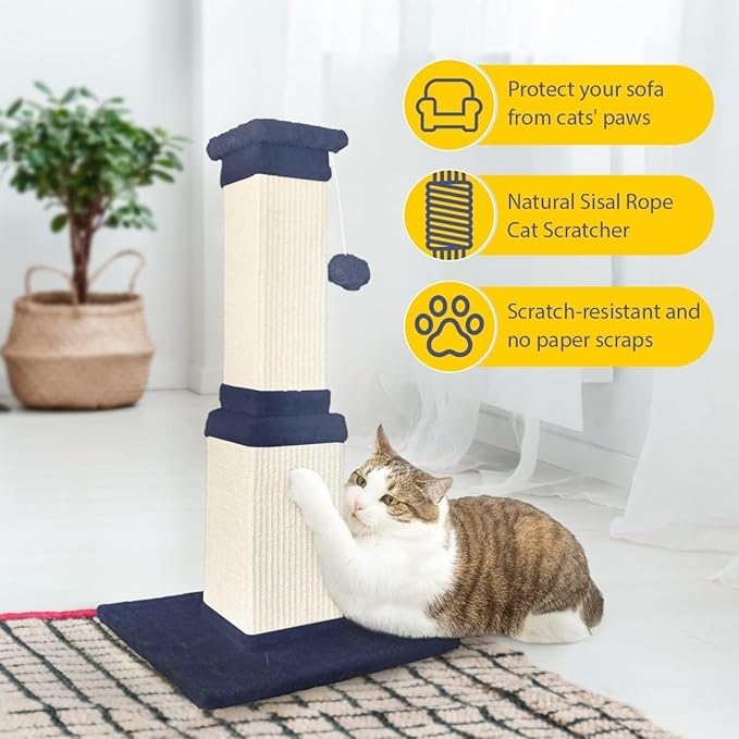 AGYM Cat Scratching Post, 32 Inch Cat Scratch Post for Cats and Kittens, Protect Your Furniture and Exercise Cats, Nature Sisal Modern Cat Scratcher for Indoor Cats, Blue