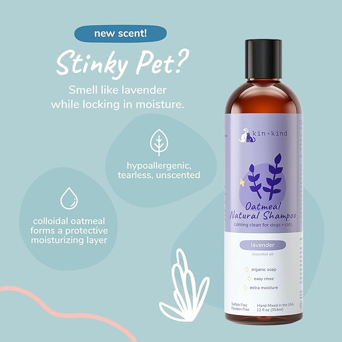 kin+kind Lavender Oatmeal Pet Shampoo + Conditioner for Itchy Dogs and Cats - Pet Natural Shampoo Plus Conditioner (Bundle)
