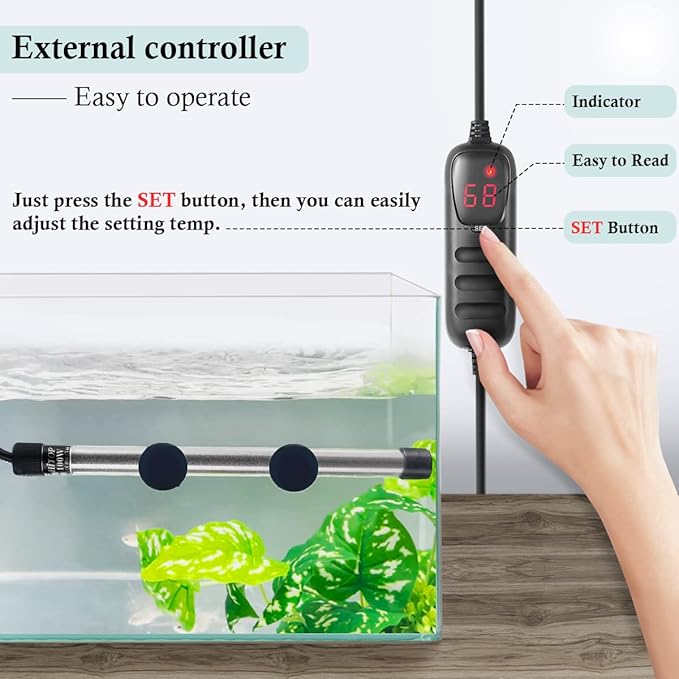 HITOP Compact Submersible Aquarium Heater -100W Digital Heater for Fish Tank Turtle Tank 10-25 Gallon, Saltwater and Fresh Water with Temperature Controller (100W)